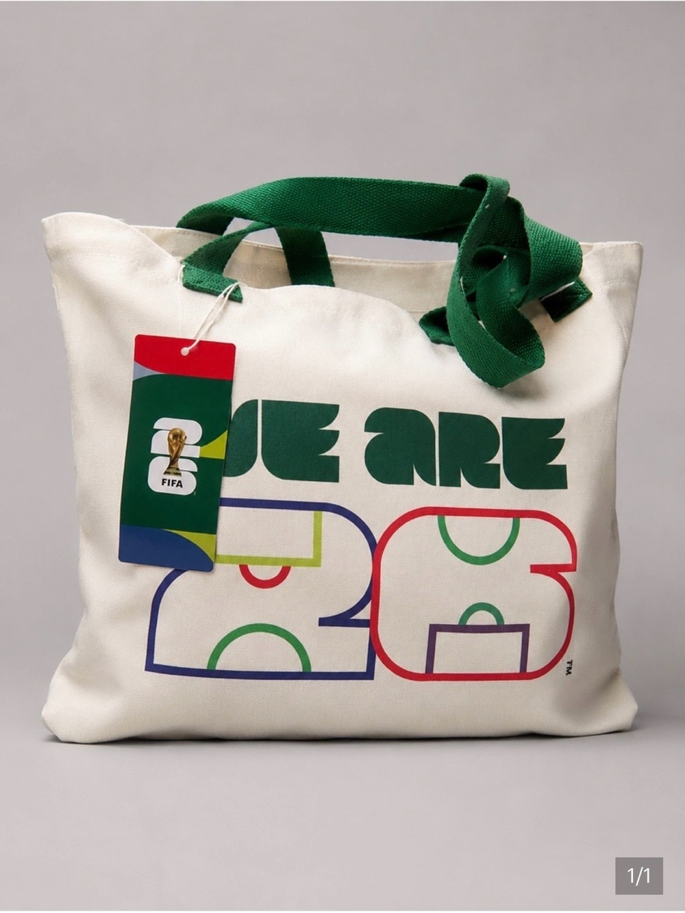 FIFA 'We Are 26' Cream Tote Bag with Green Handles